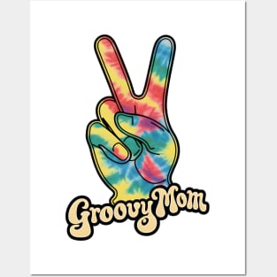 "Groovy Mom Peace Sign Hand Tie-Dye" - Retro Cute Hipster Posters and Art